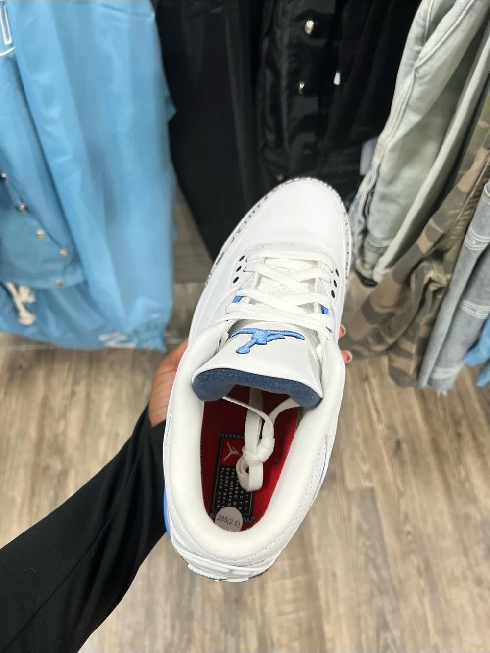 Men's White and Light Blue Leather Jordan 3s